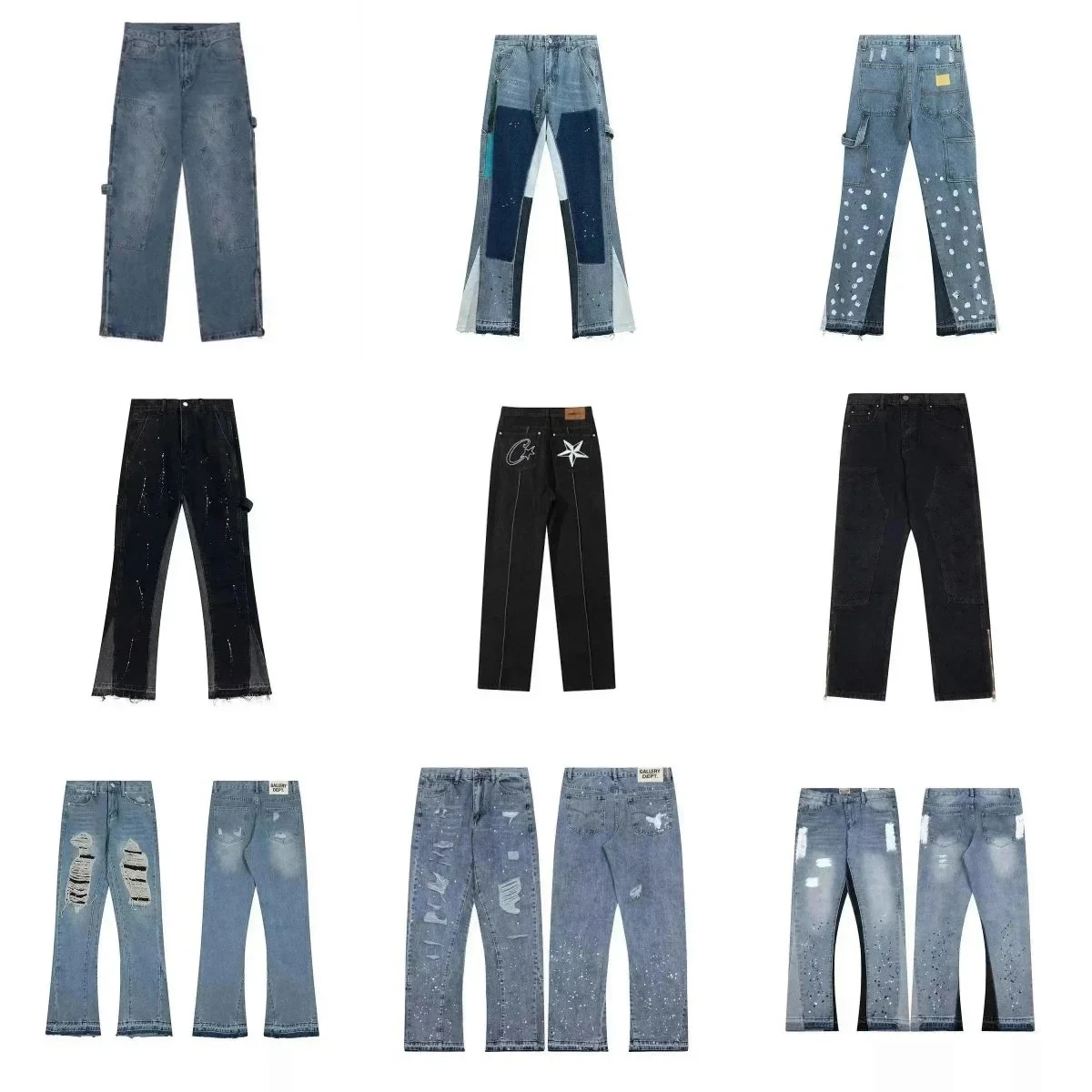 Washed Distressed Panelled Jeans — #1038 2