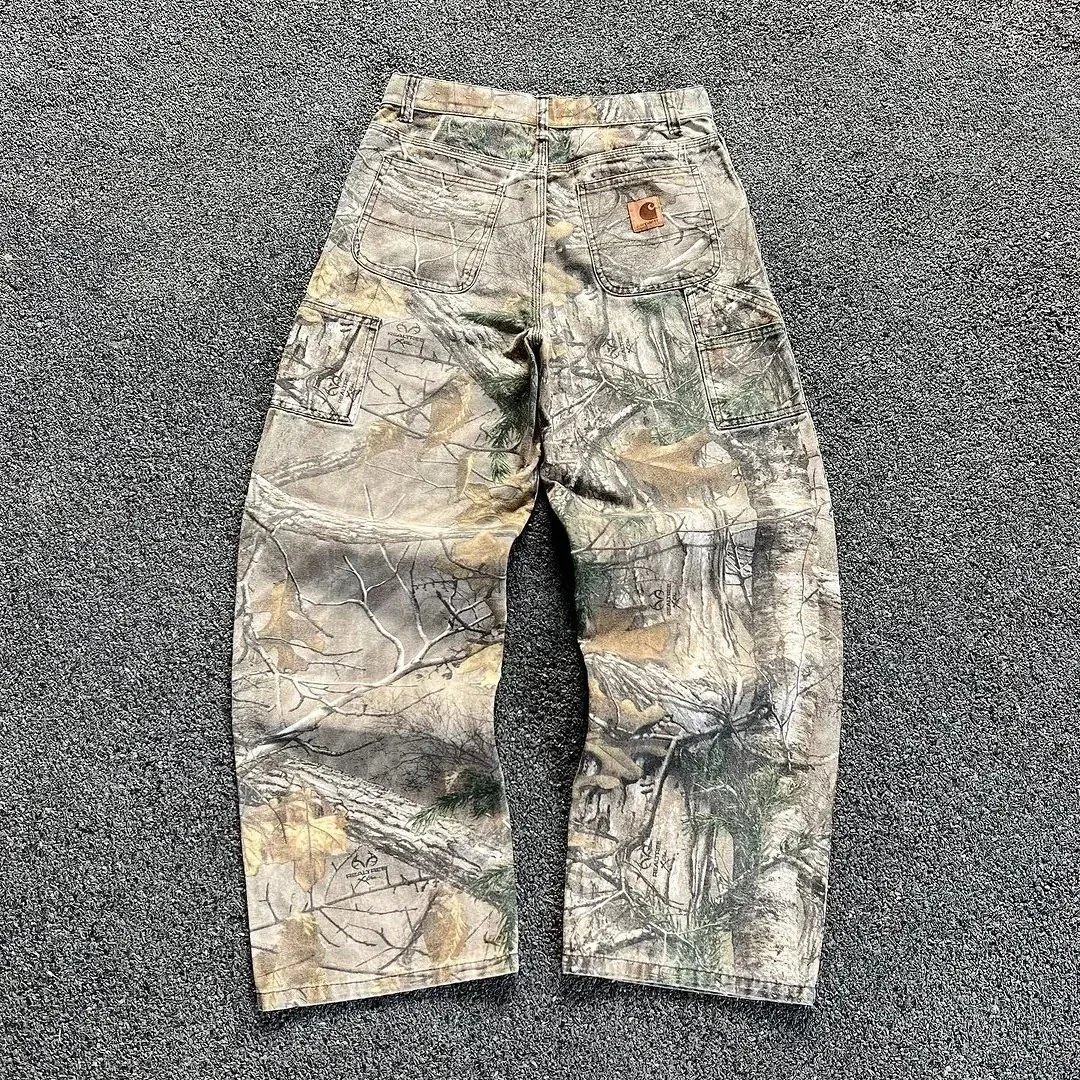 Loose-Fit Camo Washed Distressed Jeans