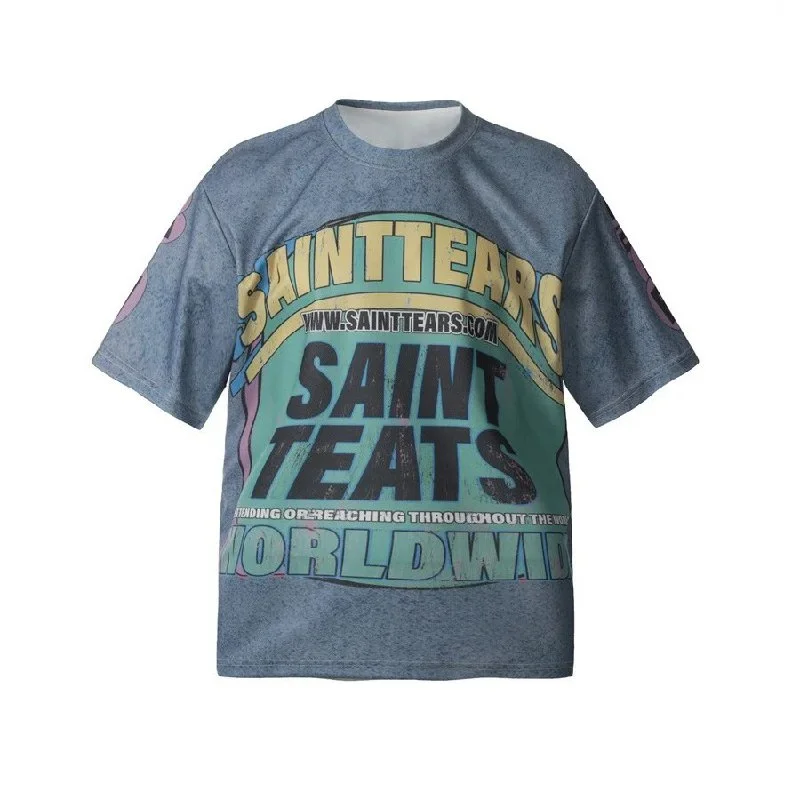Unisex Loose-Fit Crewneck Short-Sleeve Printed T-Shirt — #1447 4