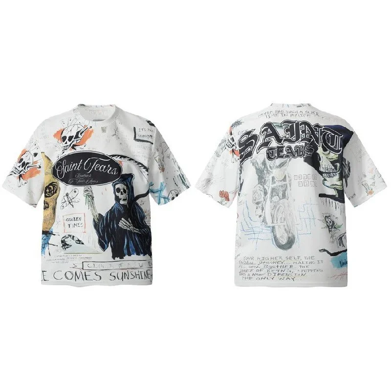 Unisex Loose-Fit Crewneck Short-Sleeve Printed T-Shirt — #1447 7