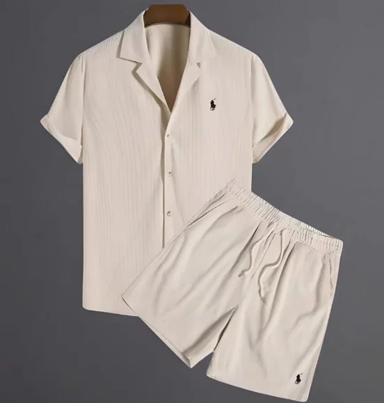 H25--Men's shirt casual loose short-sleeved shorts ice silk suit shipped in 2-5 days 3