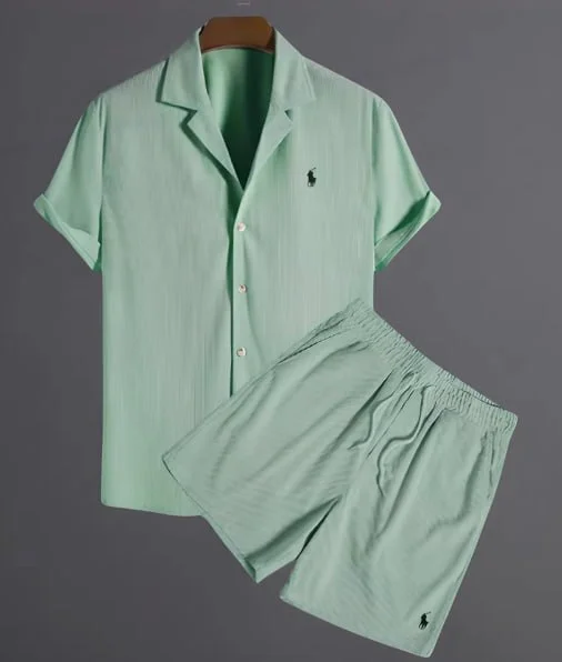 H25--Men's shirt casual loose short-sleeved shorts ice silk suit shipped in 2-5 days 4