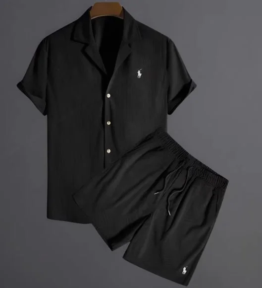 H25--Men's shirt casual loose short-sleeved shorts ice silk suit shipped in 2-5 days 6