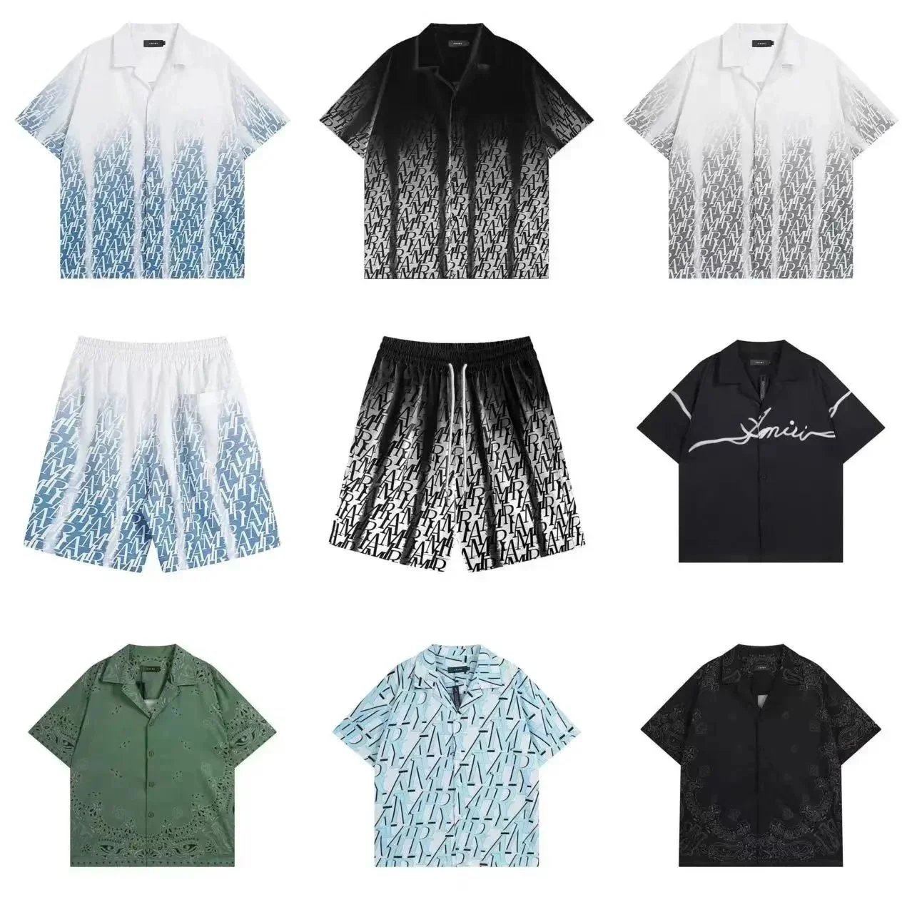 PCF- all-over large size loose short-sleeved shirts for men and women summer shorts suits summer clothes