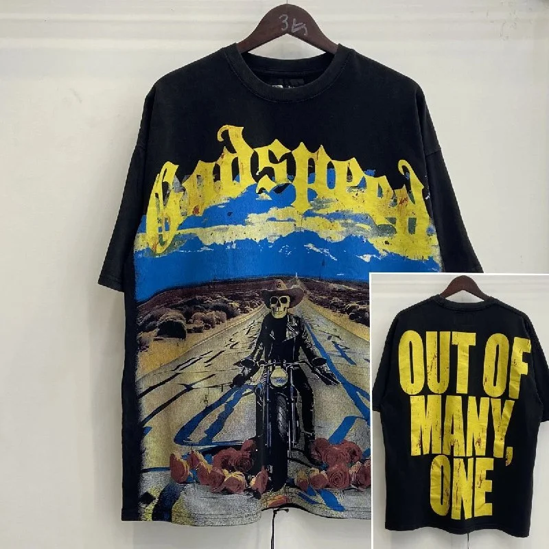 Skeleton Rock Band retro washed casual loose short-sleeved T-Shirt for men and women — #187 4