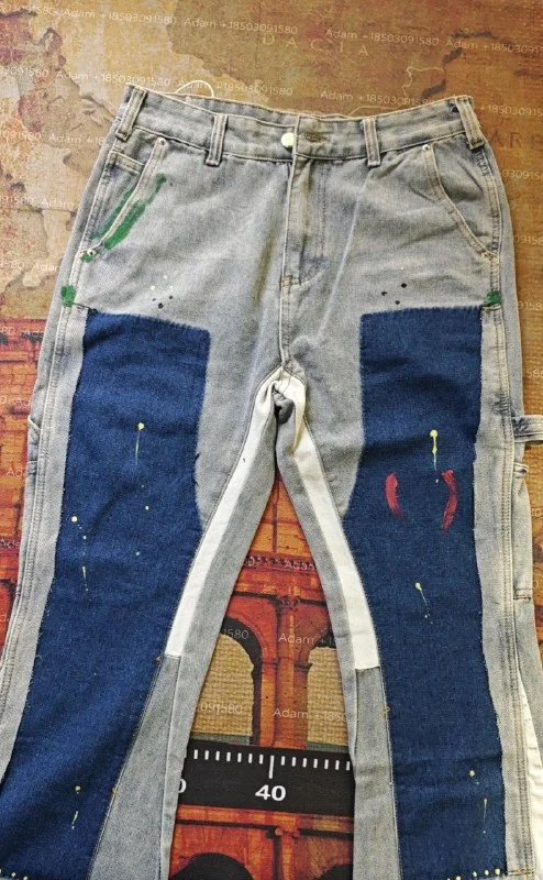 Washed Distressed Panelled Jeans — #2340 3