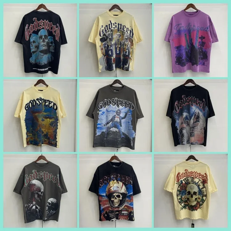 Skeleton Rock Band retro washed casual loose short-sleeved T-Shirt for men and women — #236 2