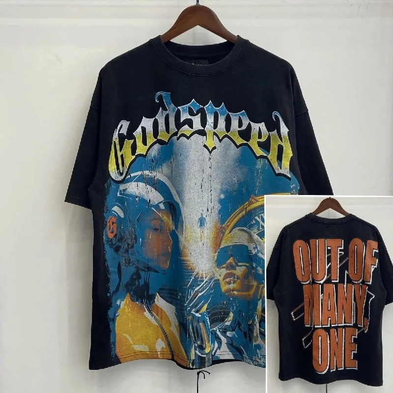 Skeleton Rock Band retro washed casual loose short-sleeved T-Shirt for men and women — #236 3