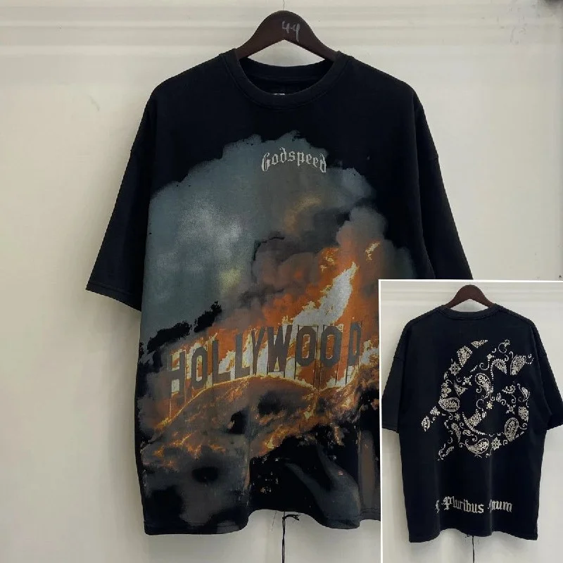 Skeleton Rock Band retro washed casual loose short-sleeved T-Shirt for men and women — #236 4