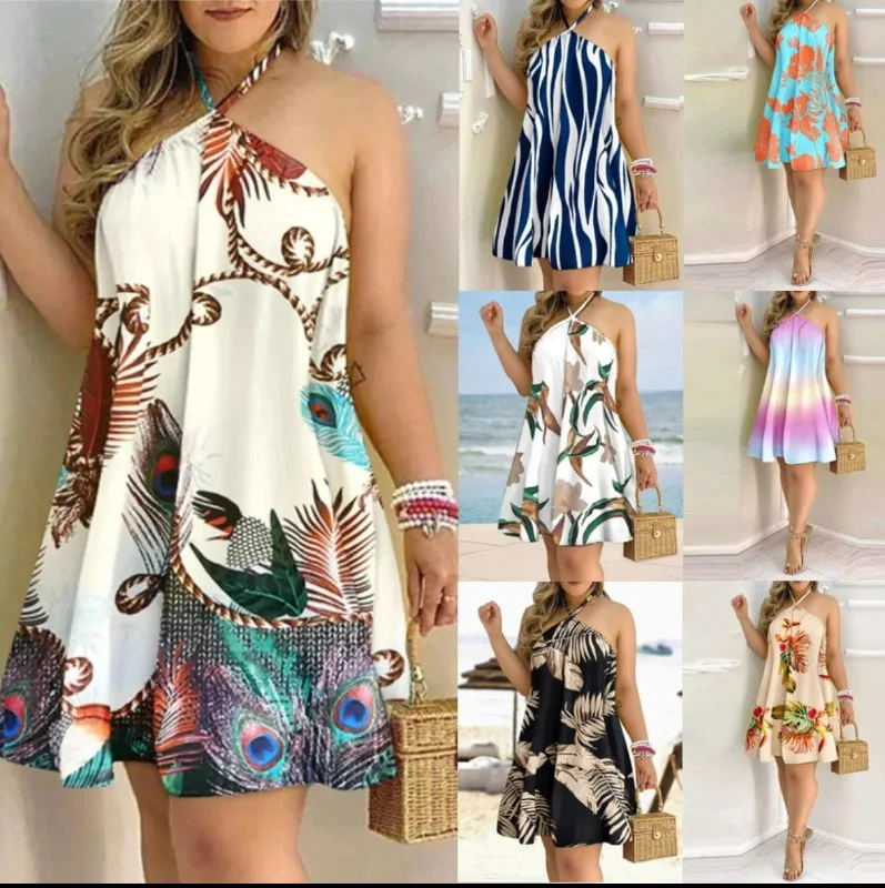 Women's Loose-Fit Off-Shoulder Halter-Neck Dress — SHD — #2394 5