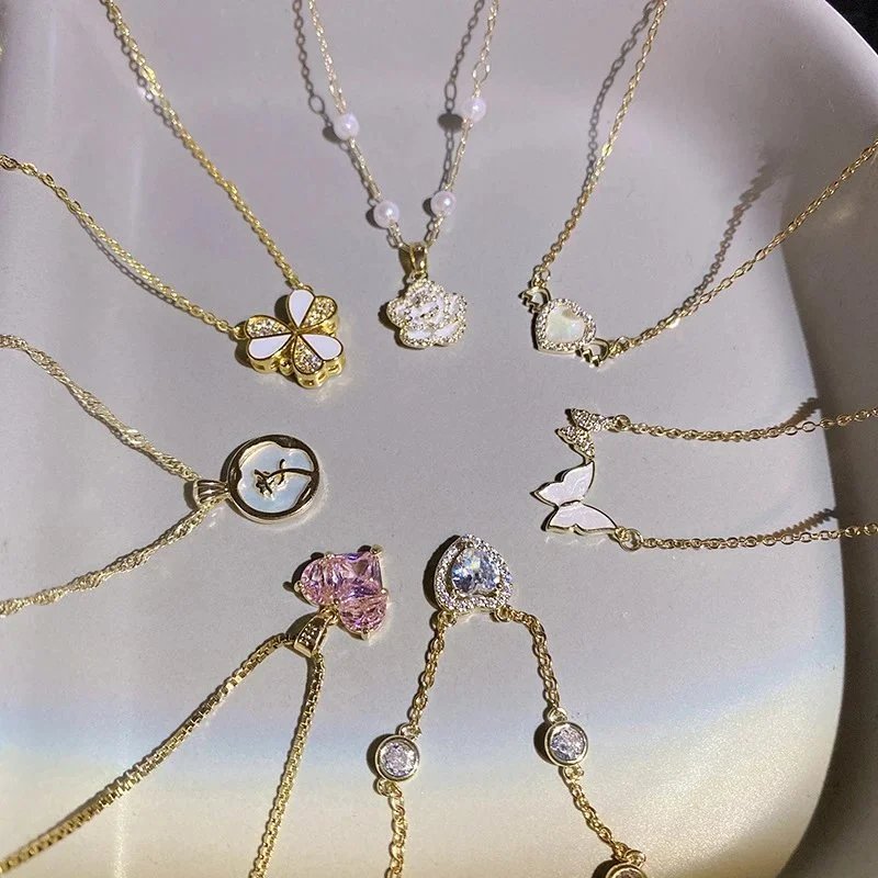 Korean version of ins style light luxury titanium steel pearl clavicle necklace