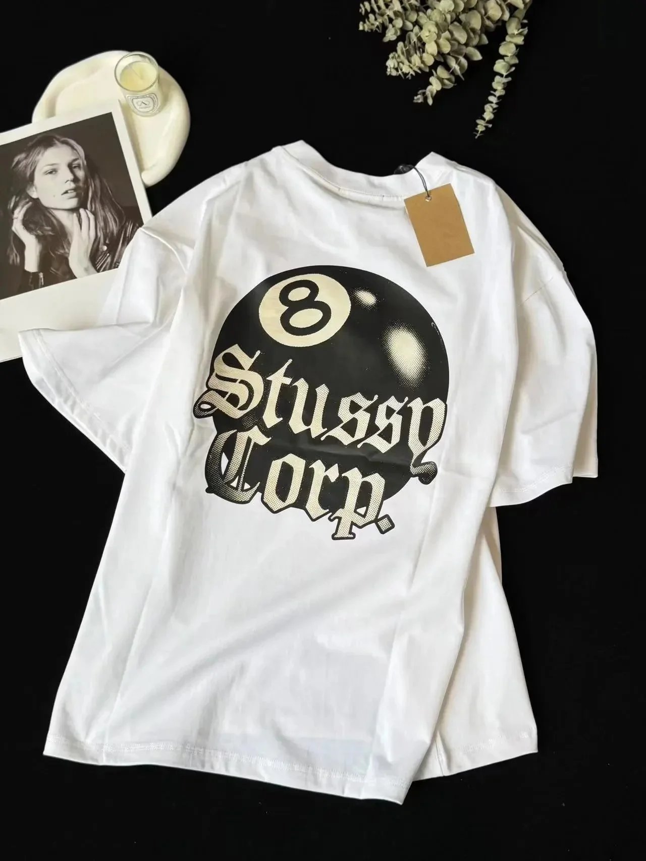 19048 68 Black 8-letter printed round neck pullover short-sleeved T-Shirt, same style for men and women