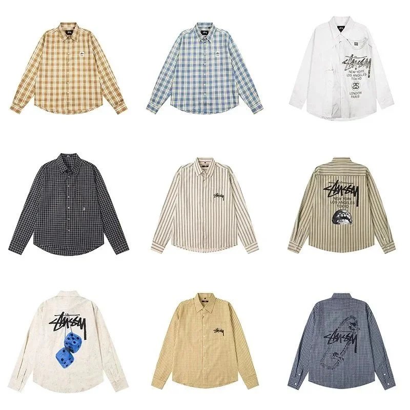 Long-sleeved printed shirt, loose casual plaid preppy style