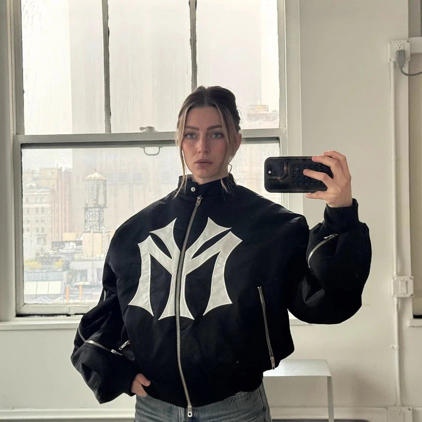 Unisex Loose-Fit Zip-Up Embroidered Letter-Graphic Sweatshirt