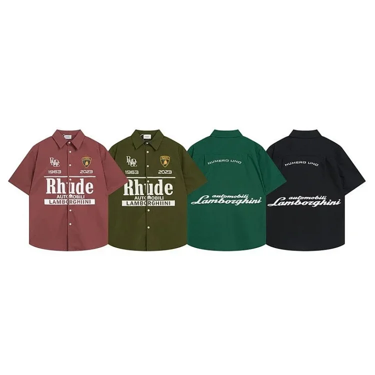 American buffalo racing stamp shirt men's solid color letter short-sleeved shirt-CY 2