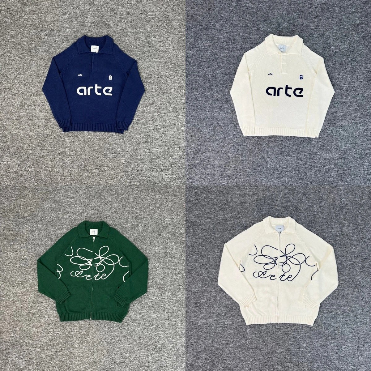 Unisex Loose-Fit Collared Long-Sleeve Letter-Graphic Knitwear — Arte / Padrino