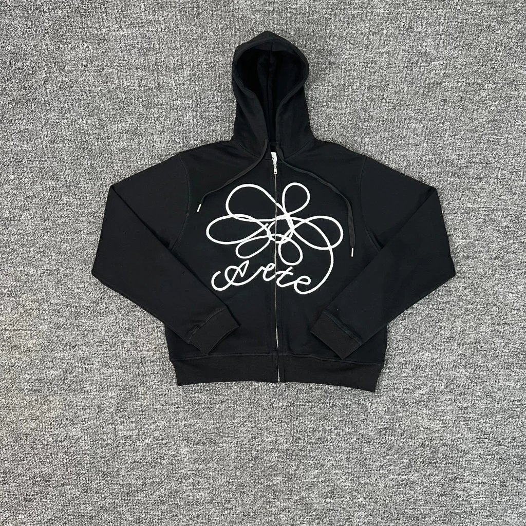 Zip-Up Embroidered Printed Sweatshirt — JS.Arte / flower