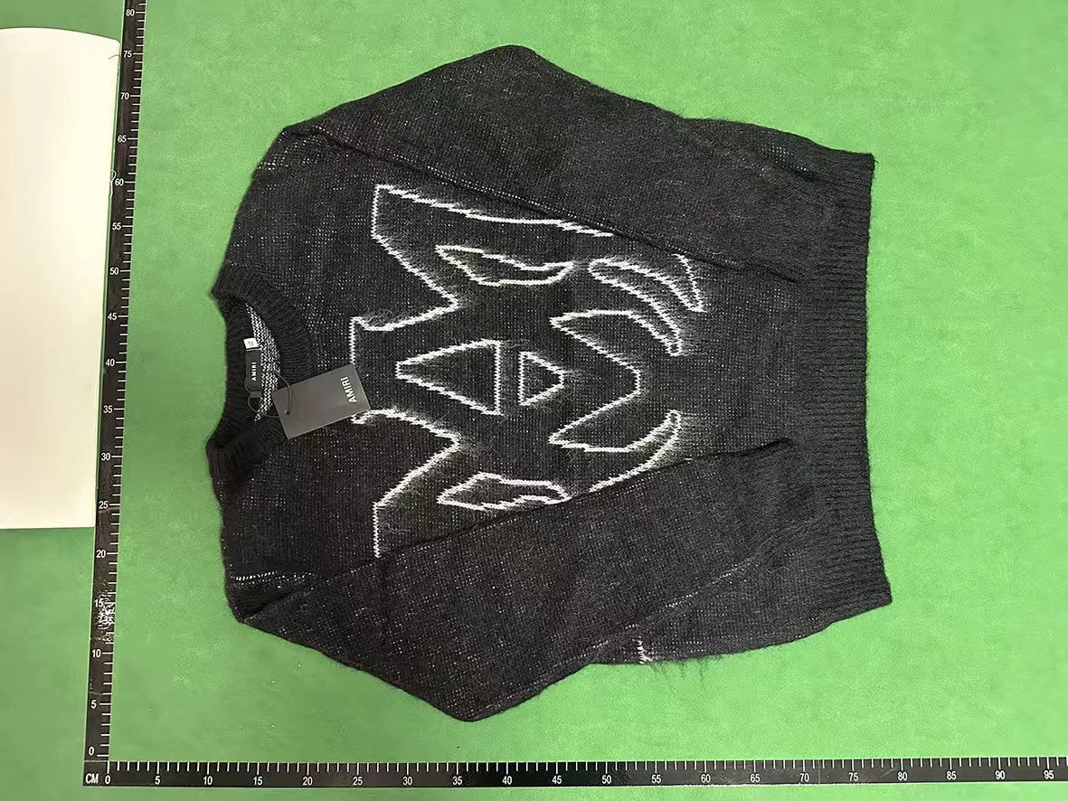 Loose-Fit Hooded Crewneck Letter-Graphic Distressed Knitwear 3