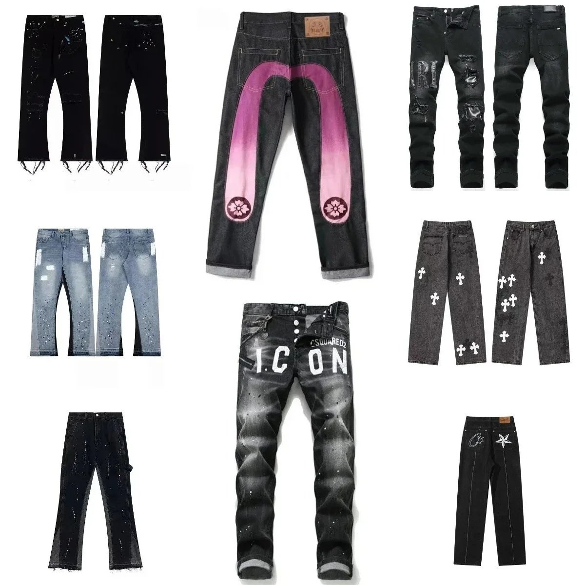 Washed Distressed Panelled Jeans — YHH