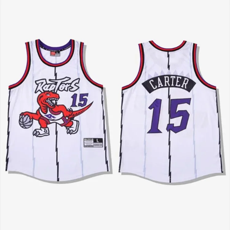 Toronto Raptors Carter No. 15 Basketball Jersey — White & Purple 3